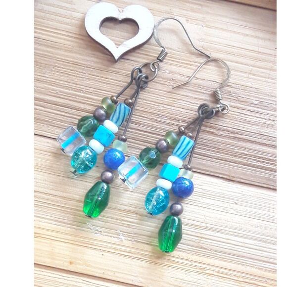 Artisan earrings  364#Fs NEW bohemian Blue Fringe long dangle earrings handmade - Picture 3 of 5